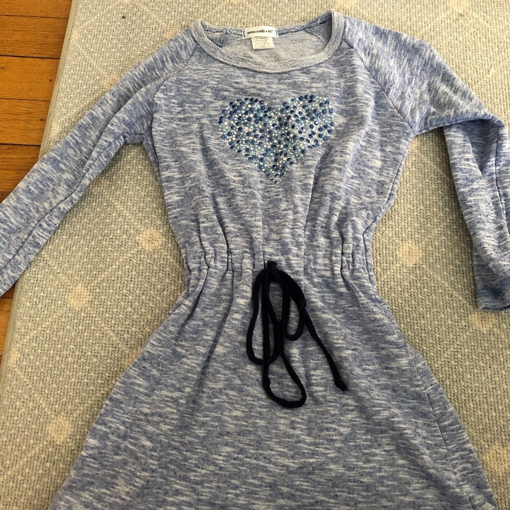 Blue rhinestone heart sweatshirt dress